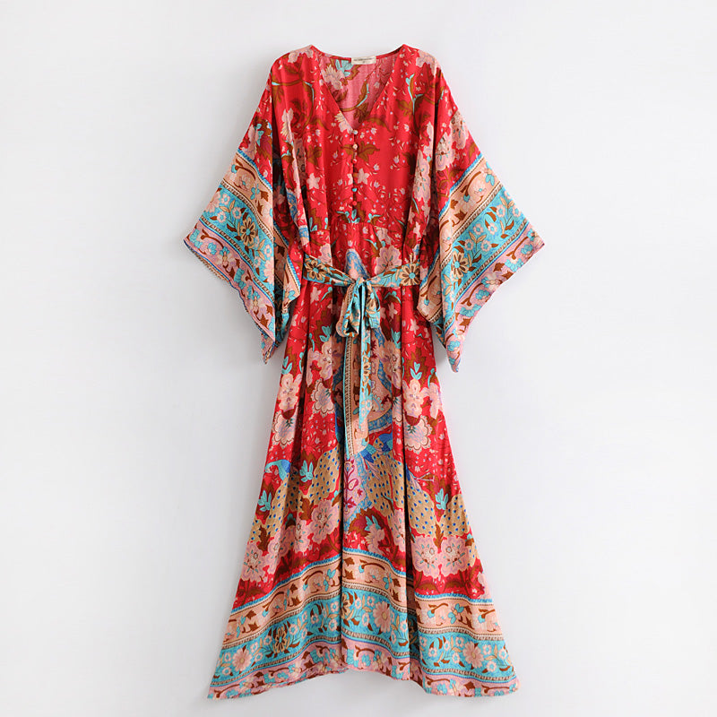 Red Floral Kimono Dress – OONA
